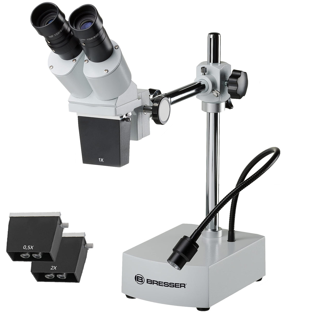 Bresser Biorit ICD-CS - Microscopio estéreo (5 x -20x, 3 Lentes Intercambiables, LED y Distancia de Trabajo de 230 mm)