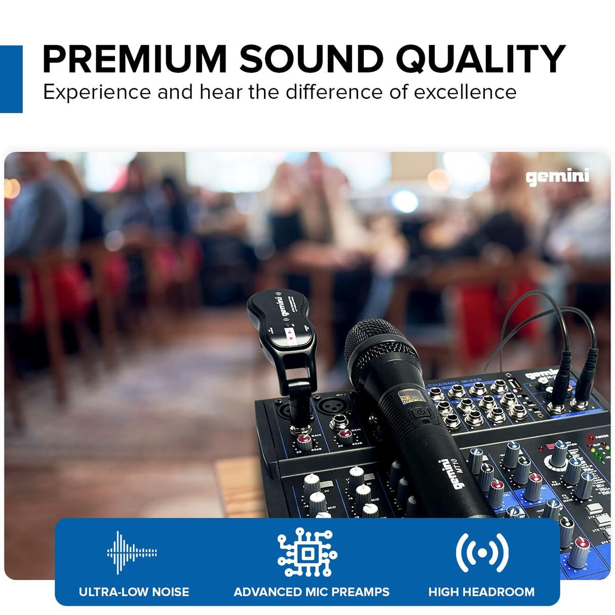 Gemini Sound GEM-12USB Mezclador analógico de 12 canales compactos que incluye 4 canales de micrófono, EQ de 3 bandas, reproducción USB de la memoria USB y Streaming Bluetooth