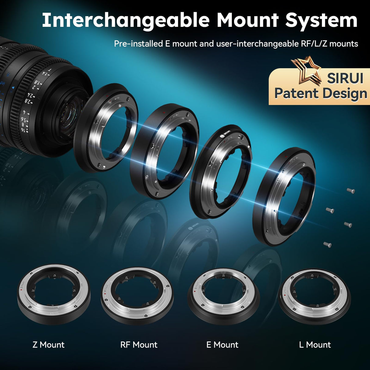 SIRUI VP-1 Vision Prime 1 T1.4 Full Frame Cine Lens Set, 24mm, 35mm, 50mm Lente de Cine de Enfoque Manual con Preinstalación E Montura, Interchangeable RF/Z/L Monturas, 1 Lens para 4 Monturas (Black)