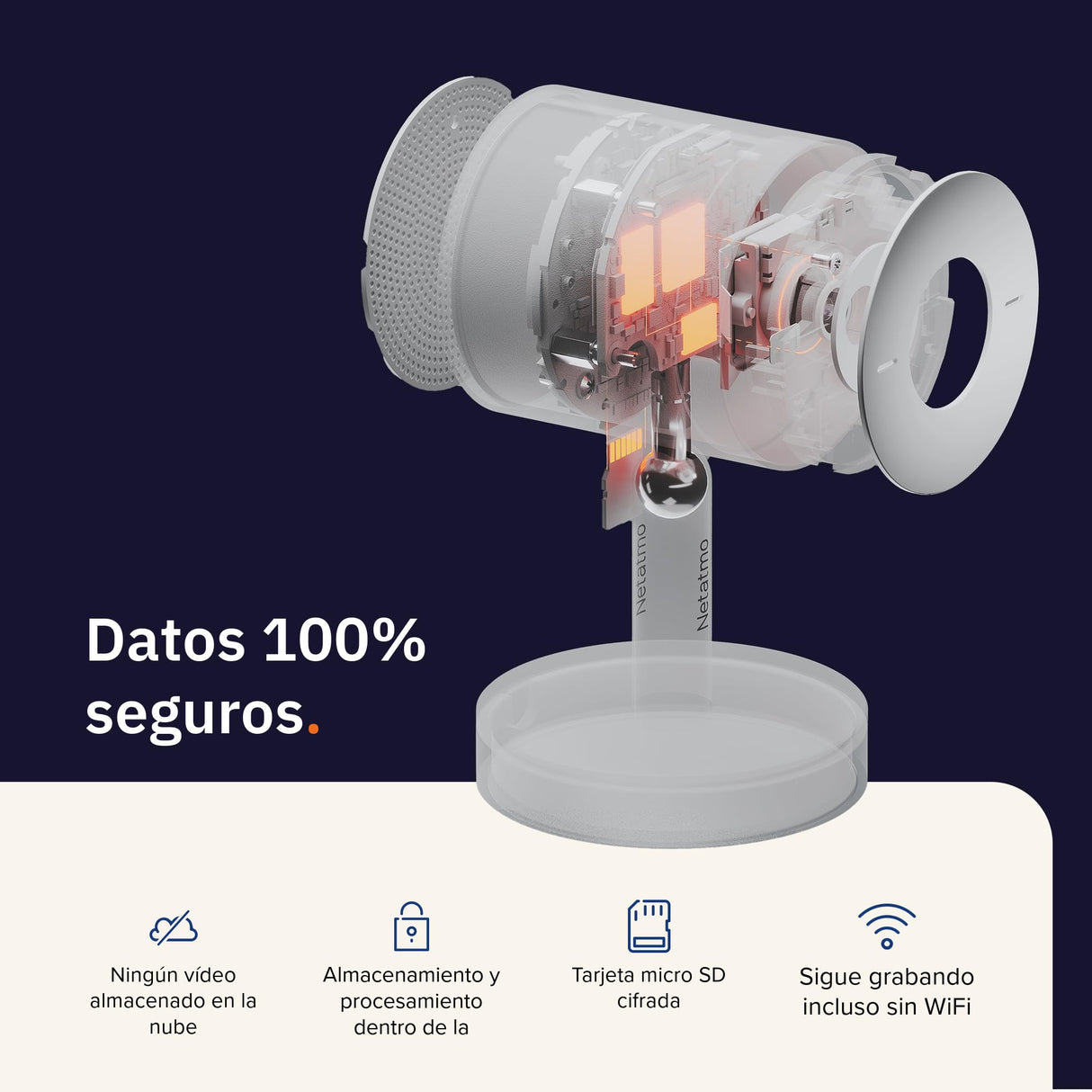 Netatmo Cámara Inteligente para Interiores Advance - Reconocimiento Facial Optimizado por IA, Audio Bidireccional, Ángulo de visión Amplio de 130°, HDR 2K, 30 fps, Zoom X16, 2X SD - Negro