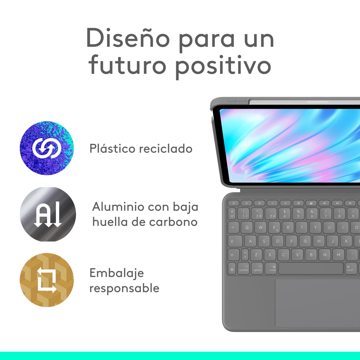 Logitech Combo Touch, iPad Air 11 in (M2 y M3), funda con teclado para iPad Air (5.a generación) - Teclado retroiluminado extraíble con soporte abatible, Disposición QWERTY Español - Gris