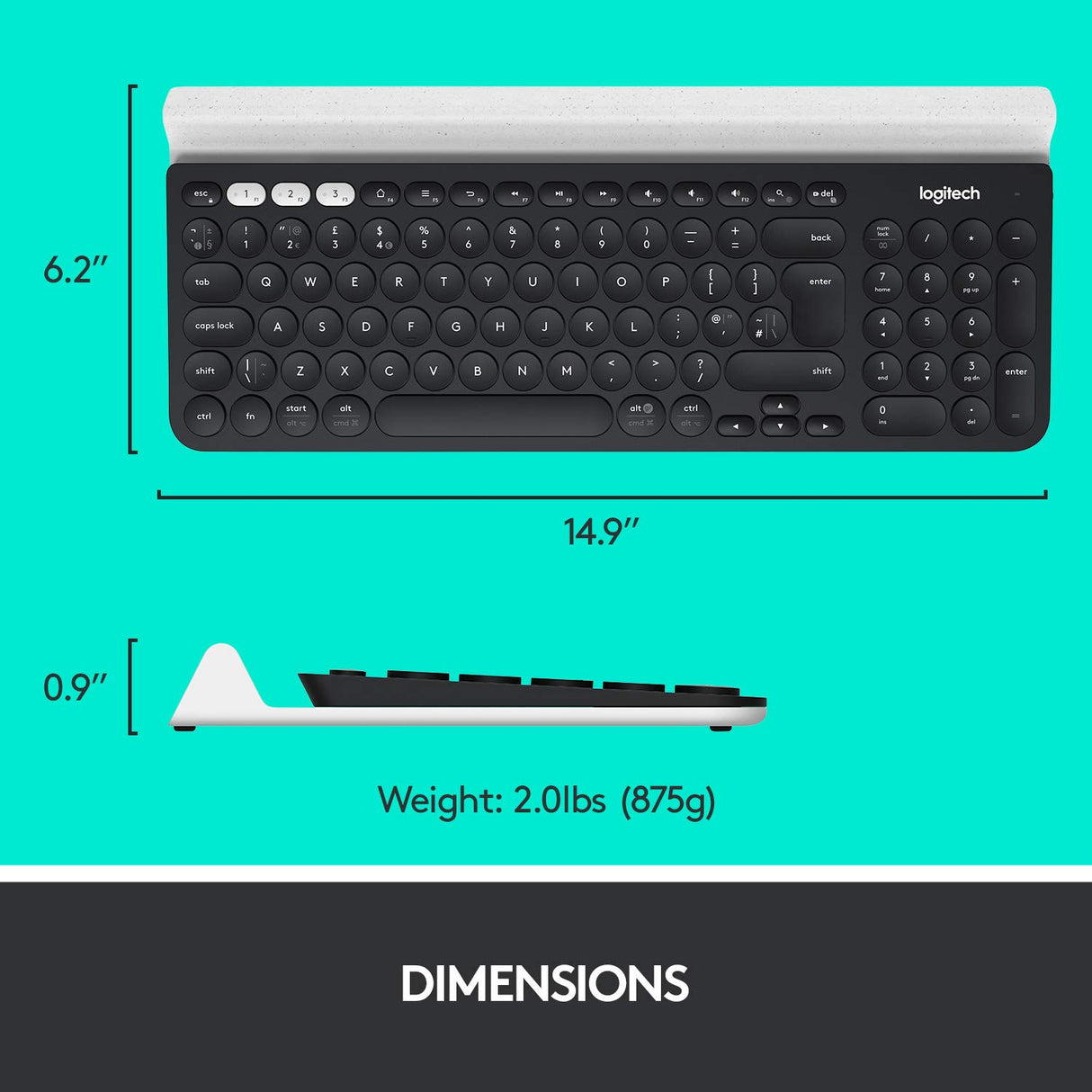 Logitech K780 RF Wireless + Bluetooth QWERTY Pan Nordic Gris, Color Blanco Teclado – Teclados (RF Wireless, Inalámbrico, Universal)