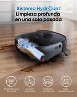 eufy Robot Aspirador Omni E28, Aspirador quitamanchas portátil, Sistema HydroJet, succión Turbo de 20.000 Pa, cepillos desenredantes DuoSpiral, Brazo CornerRover, estación Todo en uno.