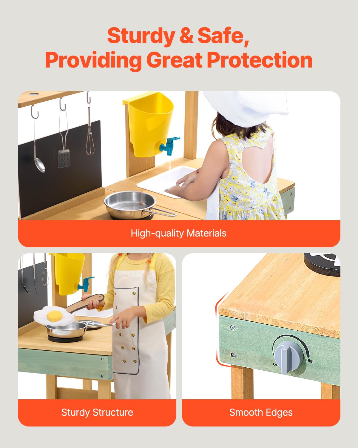 VEVOR Cocina de Barro para Niños 391 x 762 x 914 mm Juego de Cocina de Madera Cocina de Juguete para Niños Cocinita Infantil de Madera para Exteriores Cocina de Juego de Simulación con Accesorios