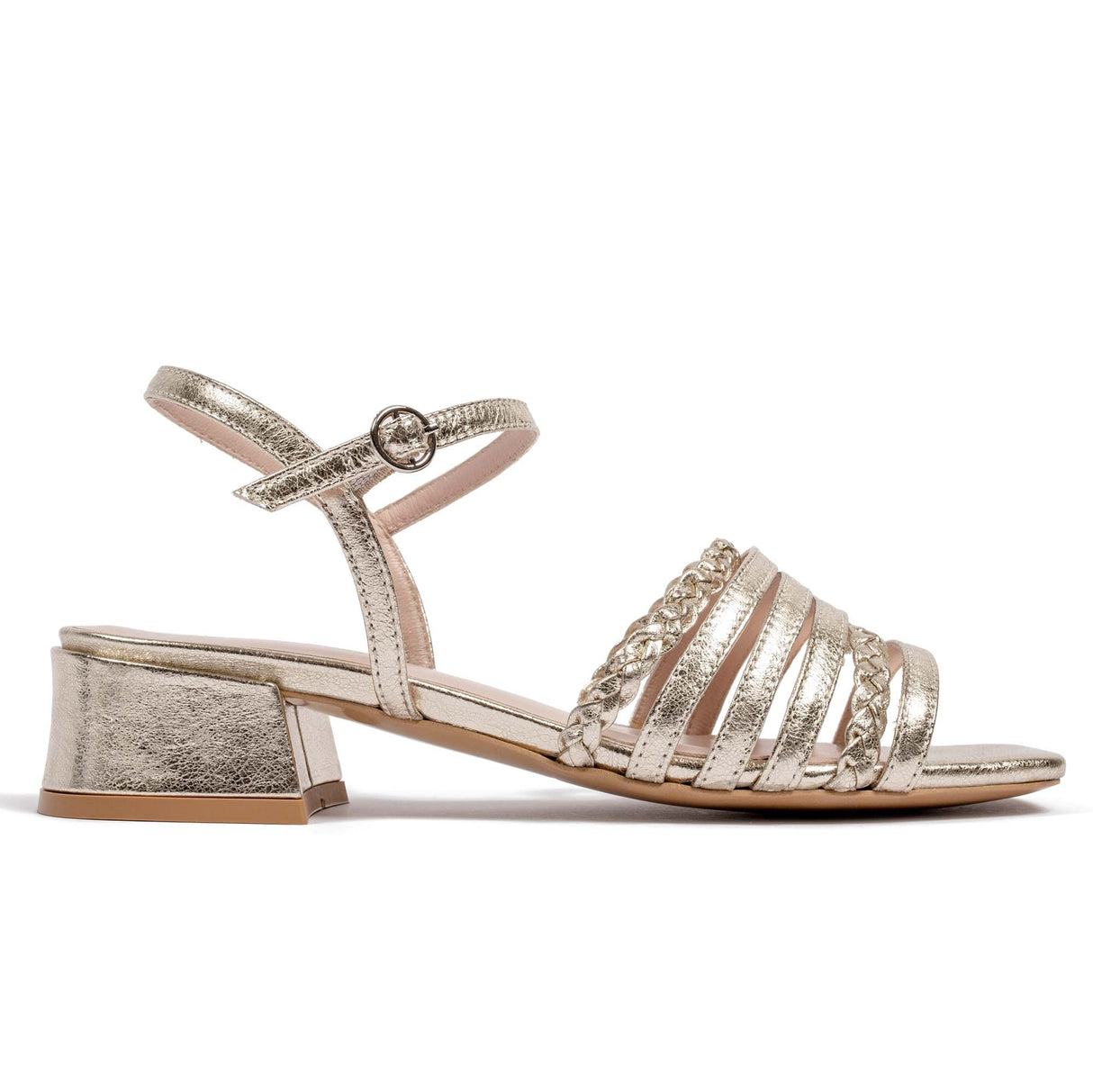 L37 HANDMADE SHOES Love To The World, Sandalia de tacón Mujer, Dorado, 37 EU