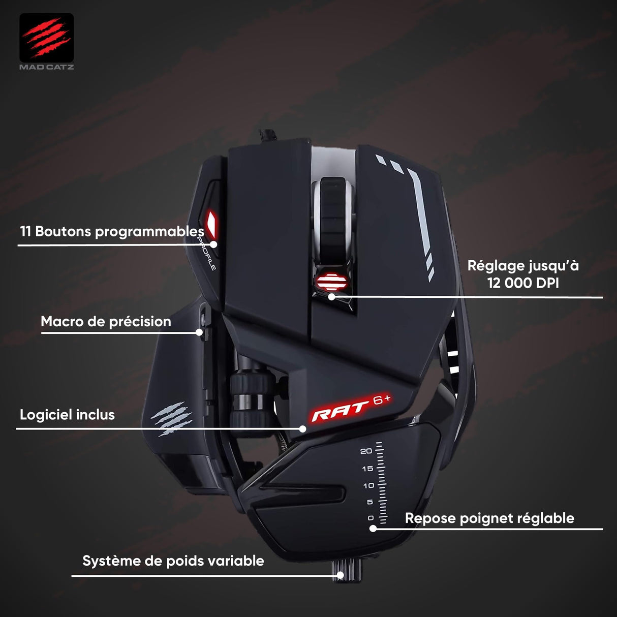 Mad Catz R.A.T. 6+ - Ratón (mano derecha, Óptico, USB, 12000 DPI, 12000 pps, Negro)