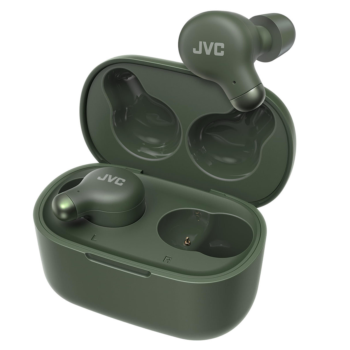 JVC HA-Z250T - Auriculares Inalámbricos con Bluetooth 5.3, 28 Horas de Batería, Certificación IPX4, Solo 5,1g de Peso, Cancelación de Ruido, 3 Pares de Almohadillas de Silicona y 2 de Espuma, Verde