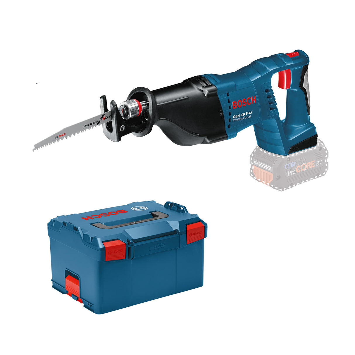 Bosch Professional 18V System GSA 18 V-LI - Sierra sable a batería (corte max. 250 mm, control de velocidad, sin batería, en L-BOXX)