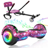 SISIGAD Hoverboard Kart, Hoverboard Todo Terreno Autoequilibrado de 6.5/‘ Pulgadas con Altavoces Bluetooth y Luces LED Hoverboard Niño,Starry Sky Purple,HY-A02