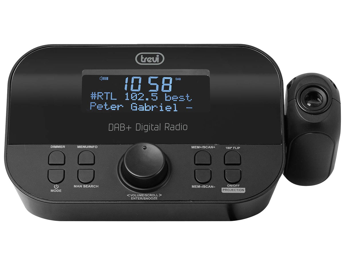 Trevi RC 85D8 Dab - Radiodespertador electrónico con proyección horaria y Receptor Digital Dab/Dab+, Gran Pantalla LED, alarmas programables, función Snooze, función de sueño