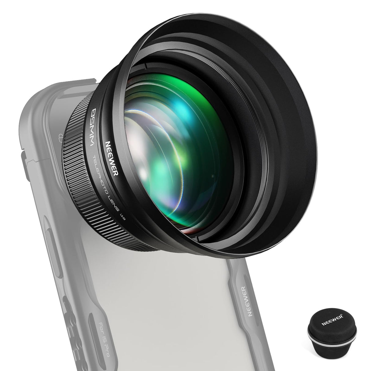 NEEWER HD 85mm Telefoto Lente Telefóno Solo para 17mm Rosca Placa Posterior,Aumento 2.5X Compatible con SmallRig Phone Cage NEEWER Carasca para iPhone Samsung con Adaptador 17mm Lente y Parasol,LS-59
