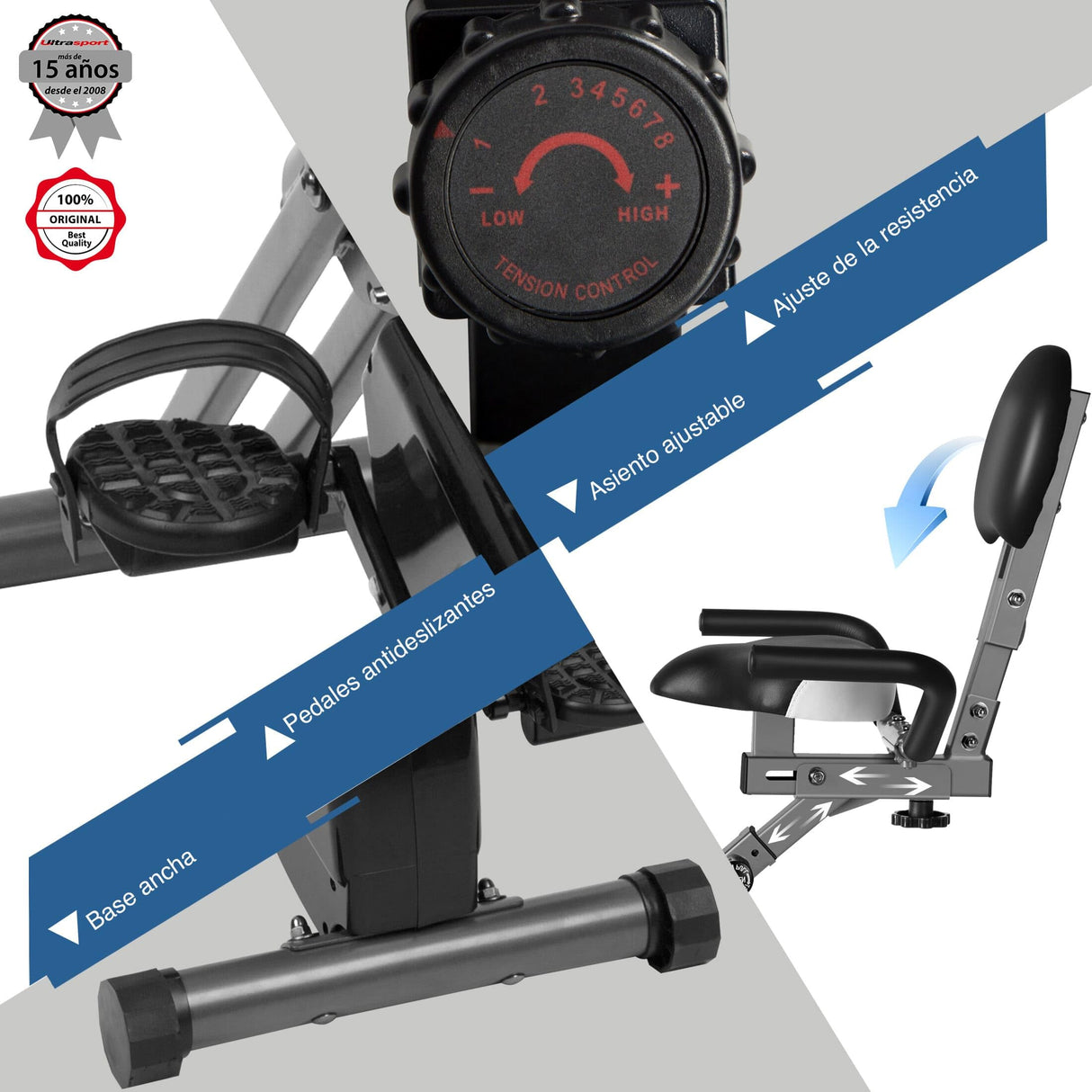 Ultrasport Bicicleta estática para Mayores Seniors Recumbent Hometrainer, 60% Acero 30% PP 10% PS, Negro/Gris, Extra cómodo