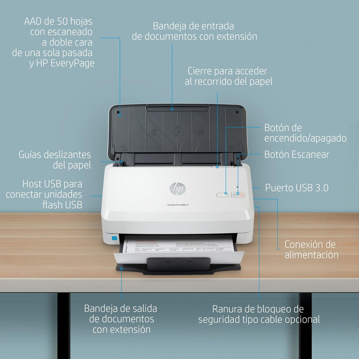HP ScanJet Pro 3000 s4 - Escáner con alimentador automático de hojas, USB 3.0, 40 ppm, Blanco