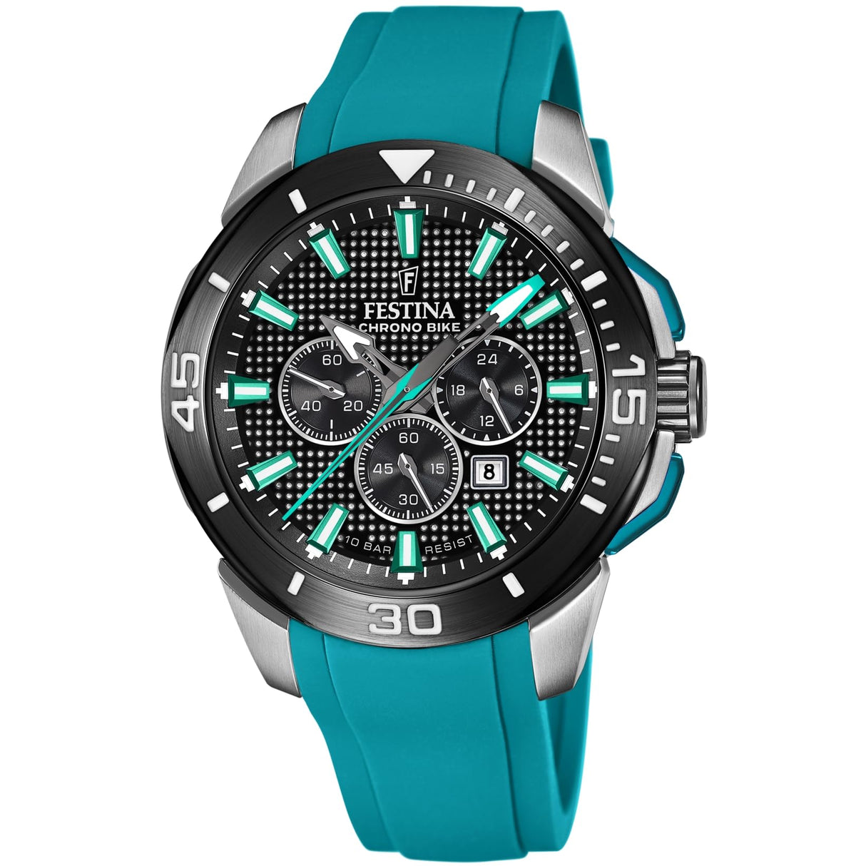 Festina Reloj Hombre F20642/3 Chrono Bike Caja de Acero Inoxidable 316l Plateado Correa de Caucho Verde