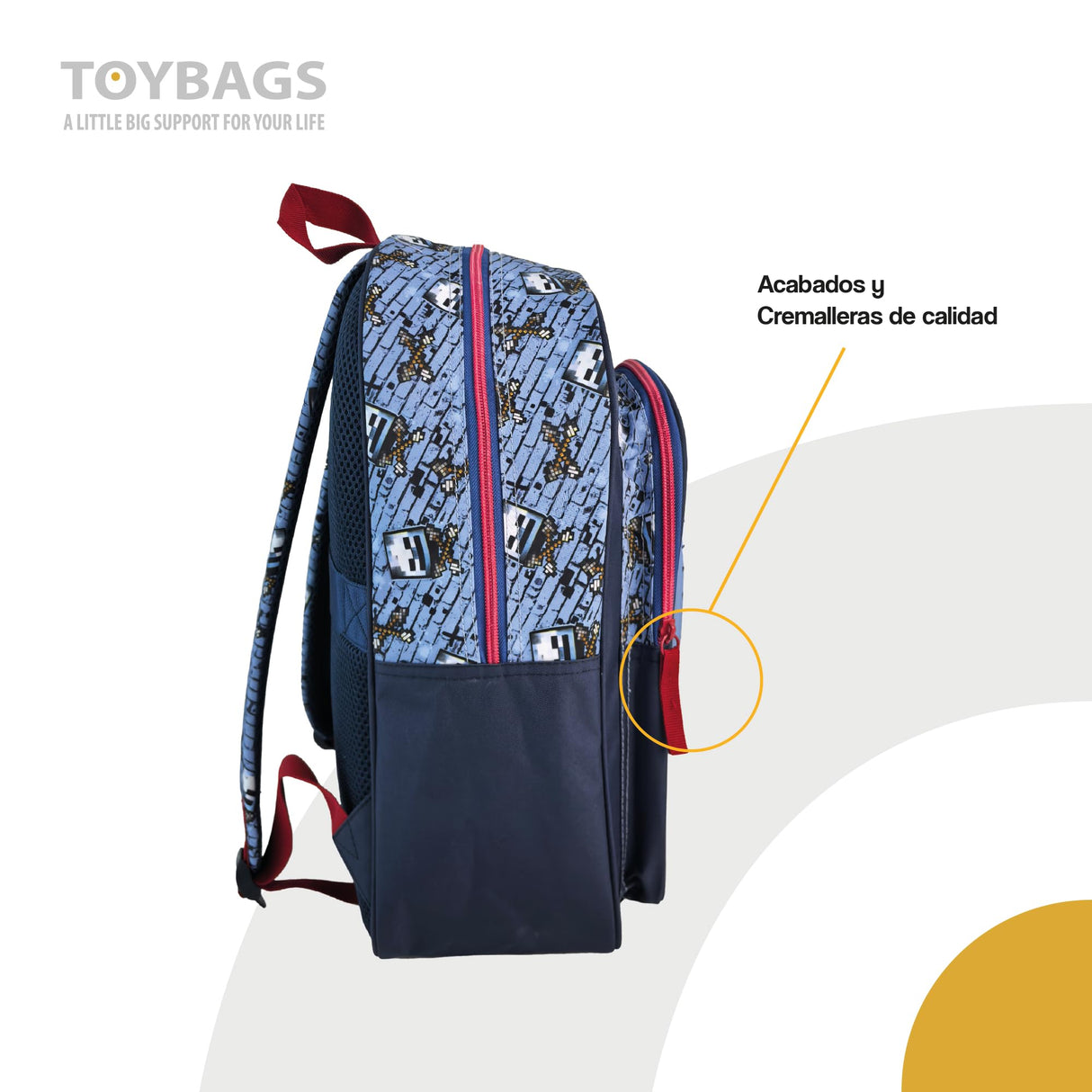 Minecraft Mochila Escolar Hostile Behaviour - Doble Compartimento Adaptable + Carro Negro TOYBAGS con Proteccion Lateral Y STOPER Frontal Anti CAIDA 4 Ruedas giratorias - 44 X 30 X 20 CM