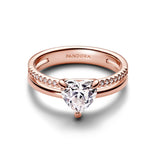 PANDORA Anillo doble con corazón de oro rosa 183100C01, 54/17,2, Plata de ley, Zirconia cúbica