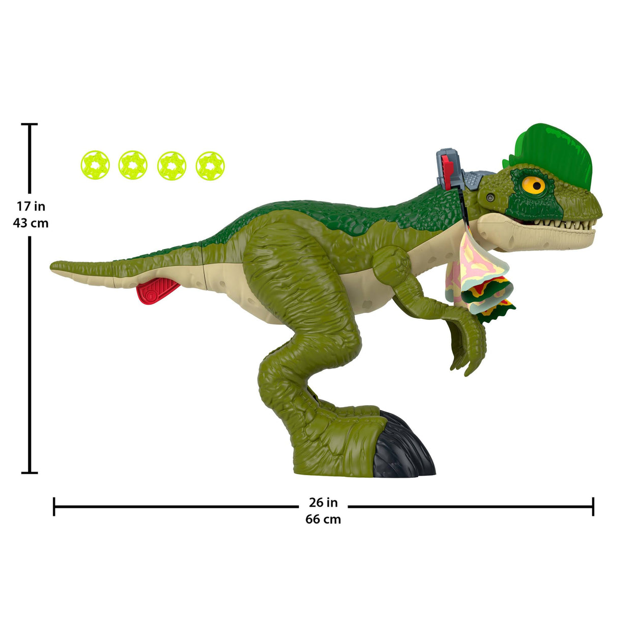 Fisher-Price Imaginext Jurassic World Thrash Attack Dilophosaurus, Dinosaurio de Juguete Extragrande con Luces y Sonidos Que Lanza proyectiles, Regalo para niños y niñas +3 años, HVY16