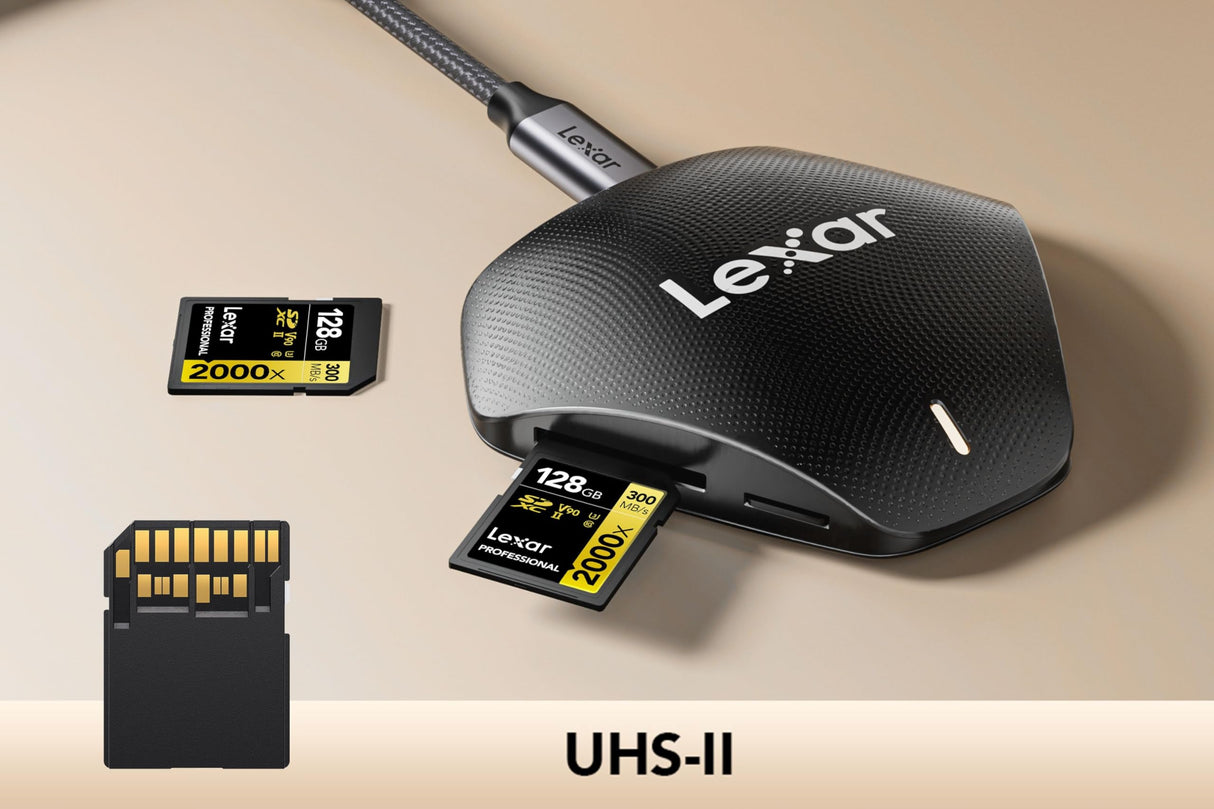Lexar Professional 2000x Tarjeta SD 128GB, SDXC UHS-II Tarjeta de Memoria sin Lector, hasta 300MB/s de Lectura, Class 10, U3, V90 SD para DSLR, cámaras de Video en Calidad de Cine (LSD2000128G-BNNAG)