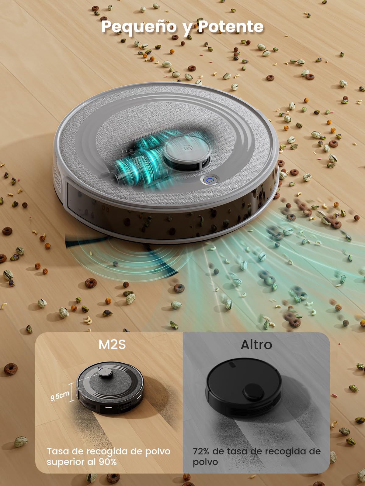 LEFANT M2S Robot Aspirador y Fregasuelos con Detección de Obstáculos 190° PSD, Navegación dToF, 240min, 10000Pa de Succión, Limpieza Personalizada, Detección de Alfombras, Mapeo Multiplanta, Gris