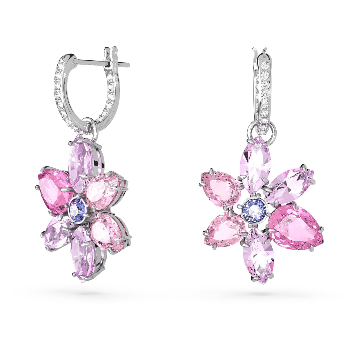 Swarovski Pendientes Gema, Tallas mixtas, Flor, Rosas, Baño de rodio