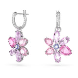 Swarovski Pendientes Gema, Tallas mixtas, Flor, Rosas, Baño de rodio