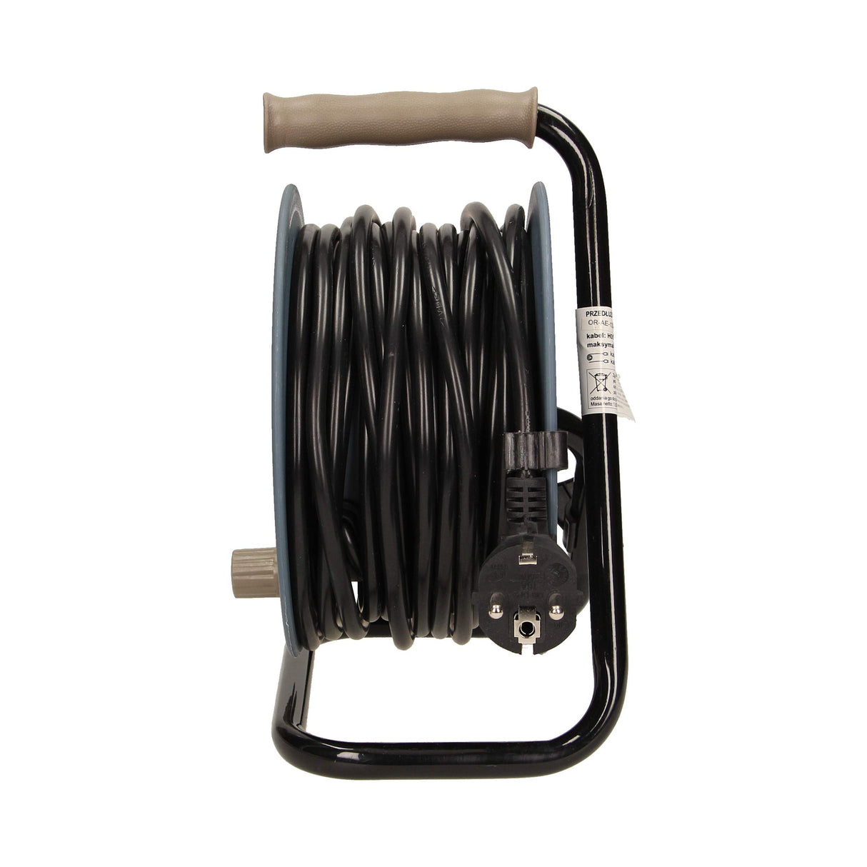 Orno AE-1339 Mini Tambor De Cable 15m con 4 tomas de corriente, soporte de metal y protección térmic (Gris)