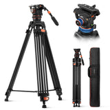 K&F CONCEPT 75"/ 191cm Trípode Video VA3+BV60, Trípode de Aleación de Aluminio Resistente con 360° Cabezal de Fluido, Compatible con Canon Nikon Sony y Otras, Carga hasta 22lb/10kg