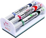 OFITURIA Pack Pizarra Blanca Magnética + Pentel MAXIFLO Set 4 Rotuladores con Borrador Magnetico Ligero - Pizarra Magnetica Lacada Con Marco De Aluminio Resistente Fácil De Borrar En Seco (150x100cm)