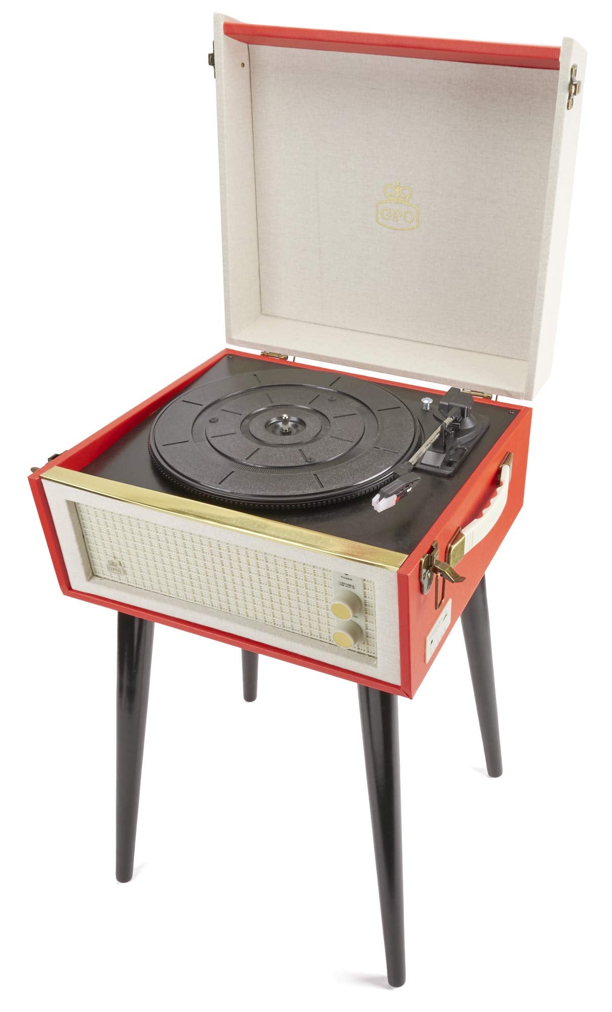 GPO Bermuda Reproductor de vinilos clásico con Estilo Retro - Tocadiscos de Vinilo con MP3, USB, Altavoz Incorporado - Rojo