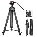 NEEWER LL34 - Trípode de vídeo para cámara de 78 pulgadas, cierre rápido con cabezal de líquido amortiguador, robusto trípode de fibra de carbono con placa QR de modo dual compatible con DJI