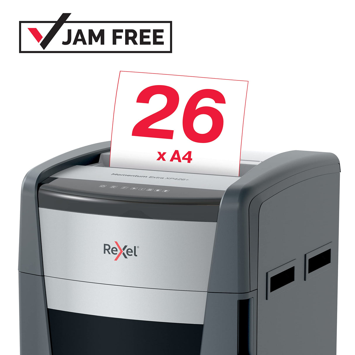 Rexel XP426+ Cross Cut Paper Shredder, Shreds 26 Sheets At Once, P4 Security Level, Jam-Free Technology, Office Use, 120 Litre Pull-Out Bin, Black, Momentum Extra Range, 2021426XEU