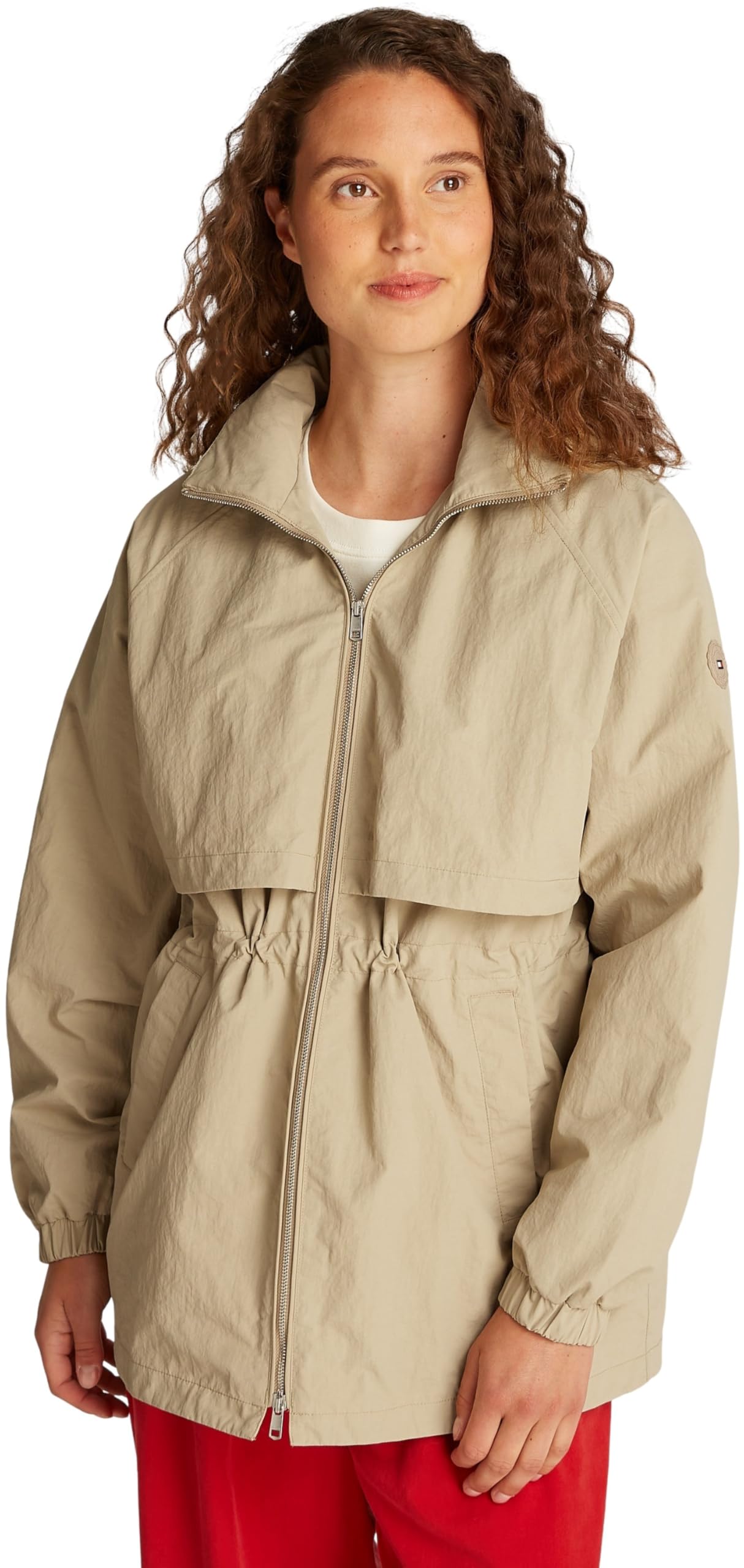 Tommy Hilfiger Cortavientos Mujer Nylon Crinkle Regular Fit, Beige (Sandalwood), L