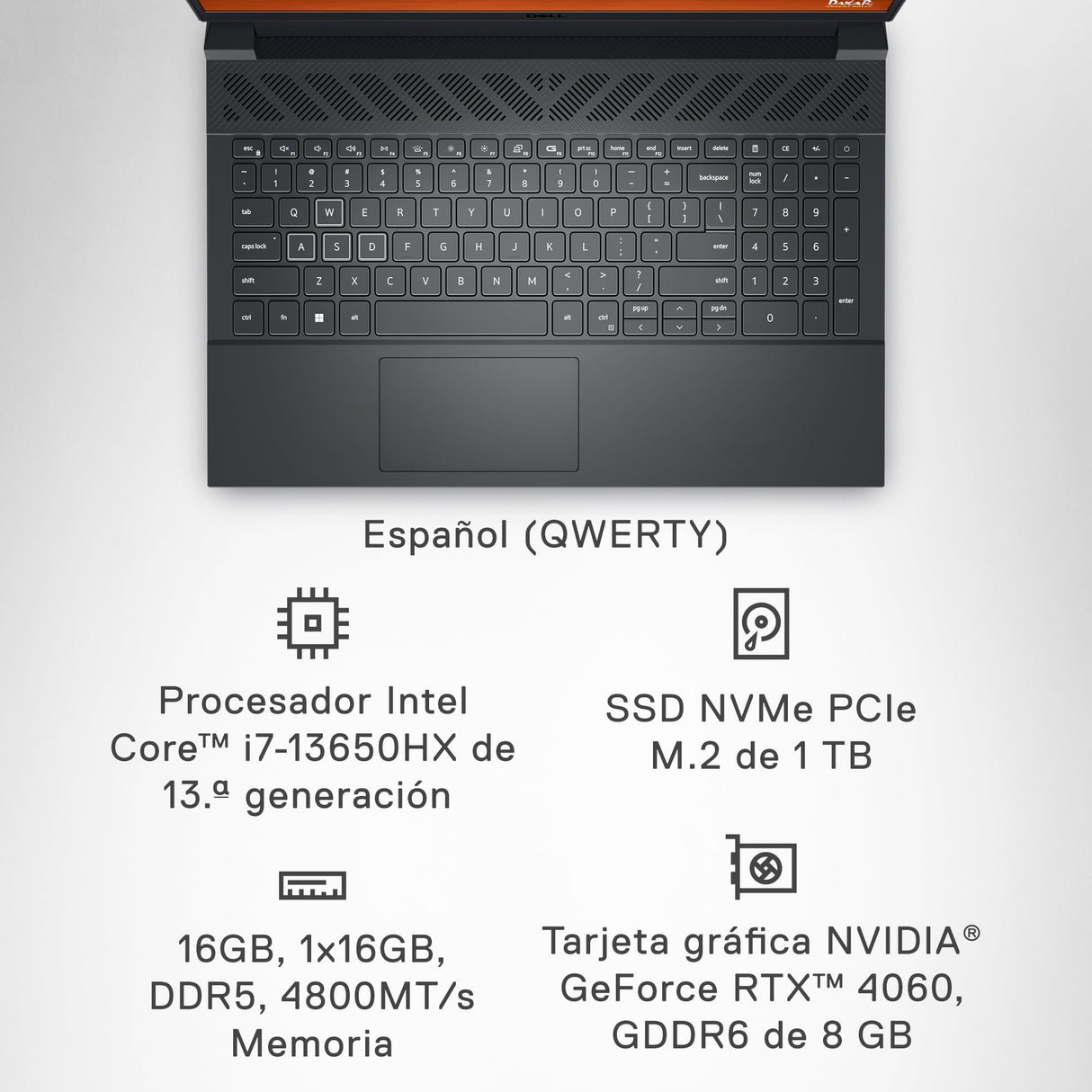 Dell G15 5530 Ordenador portátil Gaming 15.6" FHD, 165Hz, Intel Core i7-13650HX, NVIDIA RTX 4060 8GB, 16GB RAM, 1TB SSD, Windows 11 Home, Teclado retroiluminado Interno, español (QWERTY)