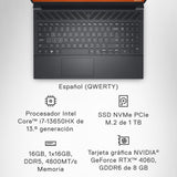Dell G15 5530 Ordenador portátil Gaming 15.6" FHD, 165Hz, Intel Core i7-13650HX, NVIDIA RTX 4060 8GB, 16GB RAM, 1TB SSD, Windows 11 Home, Teclado retroiluminado Interno, español (QWERTY)