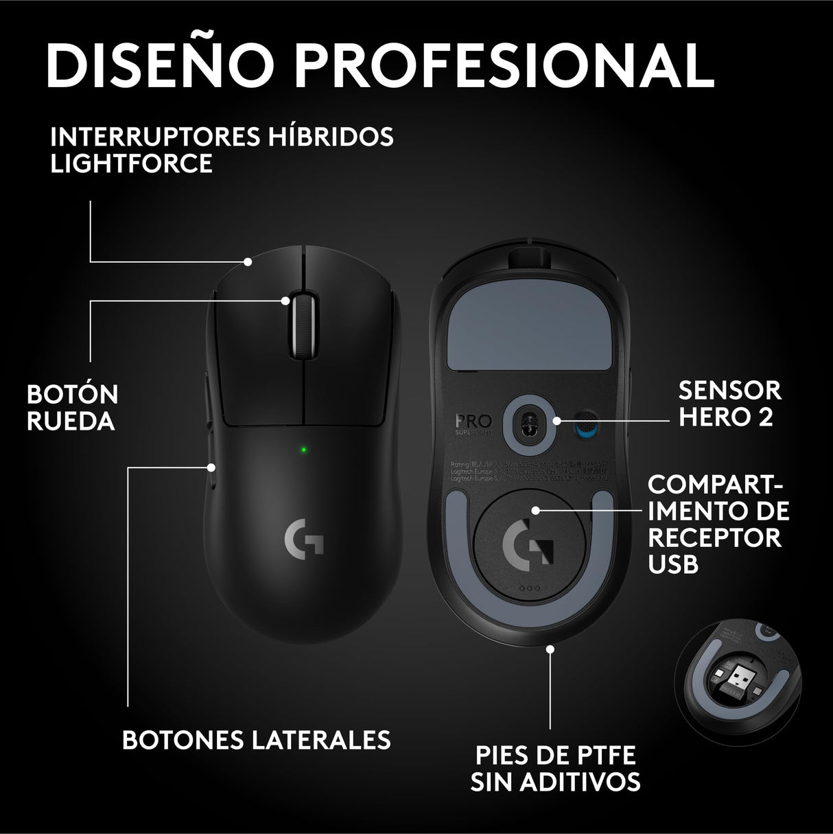 Logitech G Pro X Superlight 2 SE ratón inalámbrico para Gaming, 60 g, 5 Botones programables, Sensor de 44 000 dpi, Velocidad máxima >888 IPS, Velocidad de Respuesta de 1 kHz, USB-C, PC/Mac - Negro