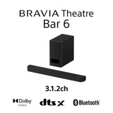 Sony Bravia Theatre Bar 6 con Subwoofer, 3.1.2ch Sonido Envolvente, Altavoces de Haz Ascendente, Dolby Atmos, DTS:X, Voice Zoom 3 con IA, DSEE, Fácil configuración