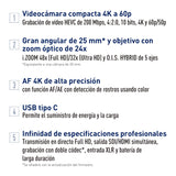 Panasonic AG-CX18EH 4K 60p Videocámara Profesional con Lente Gran Angular de 25 mm, Zoom de 24x, 3G-SDI, XLR, OIS Híbrido de 5 Ejes, Luz LED, Wi-Fi, USB PD, Negra