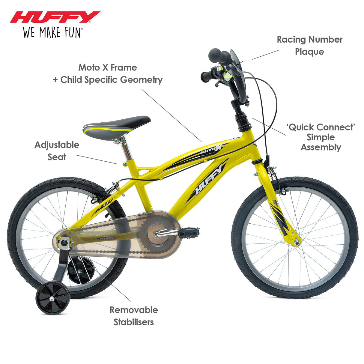 Huffy Moto X para niños, Unisex Juvenil, Amarillo, 18 "