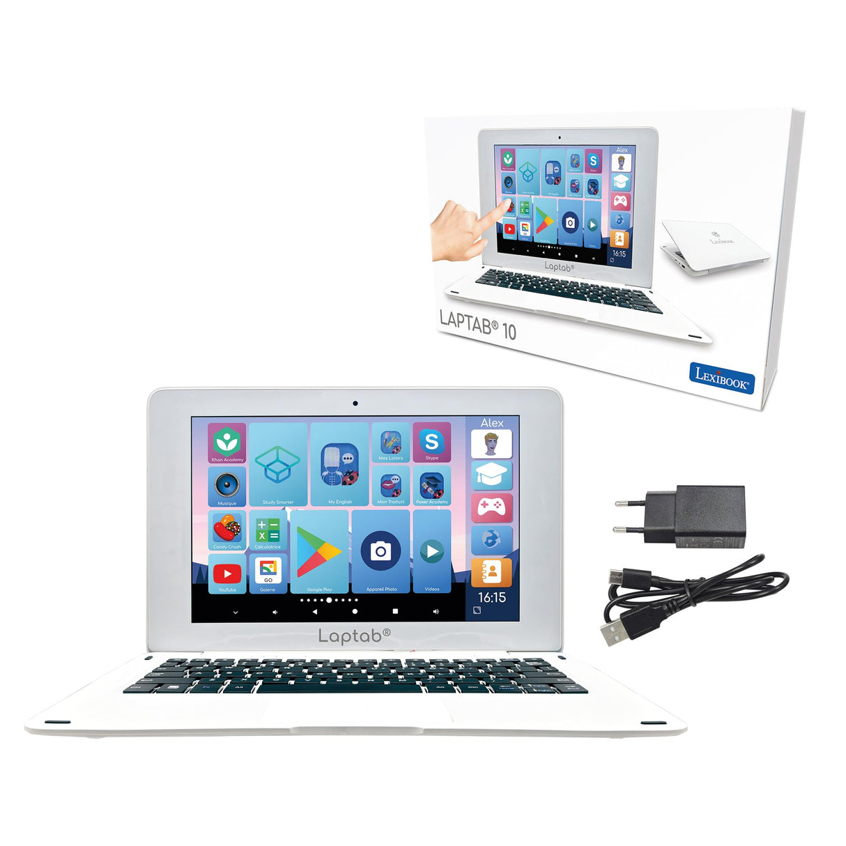 Lexibook LAPTAB 10, Ordenador portátil con Pantalla táctil, para Toda la Familia, Contenido Educativo y Divertido, Funciona con Android, Control Parental, Ultra Delgado y Ligero, LT10FR