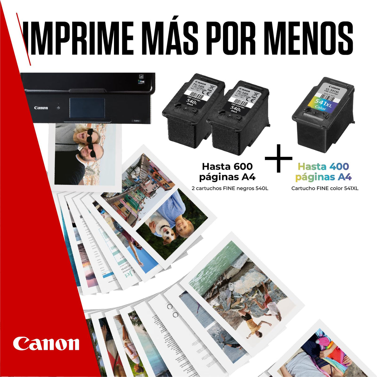 Canon Tinta y Papel - PG-540L + CL-541XL - Pack de 3 Cartuchos Originales - (x 2 Negro, x 1 Tricolor) + Papel fotográfico 10 x 15 cm (50 Hojas)