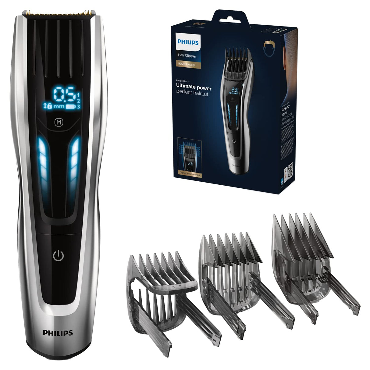 Philips HAIRCLIPPER Series 9000 HC9450/13 cortadora de pelo y maquinilla Negro Recargable - Afeitadora (Negro, 0,5 mm, 4,2 cm, 4,1 cm, Titanio, Auto Turbo)