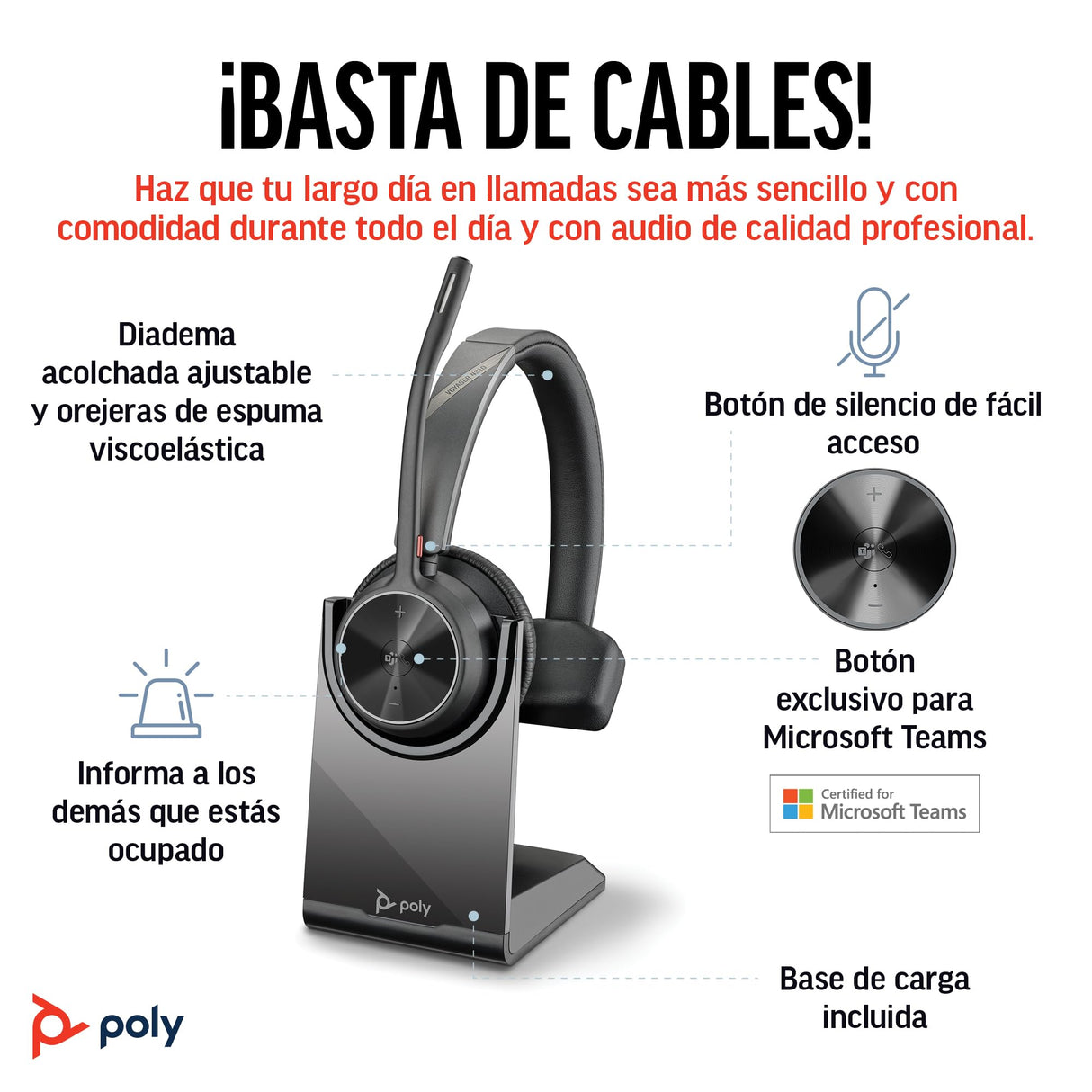 Auricular inalámbrico Poly Voyager 4310 UC - Auricular Bluetooth de un oído y micrófono de brazo con cancelación de ruido - Conexión Bluetooth a PC/Mac/teléfono móvil - Funciona con Teams, Zoom y más