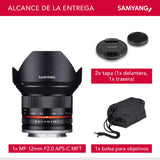 Samyang F1220509101 - Objetivo fotográfico CSC-Mirrorless para Micro Cuatro Tercios (distancia focal fija 12mm, apertura f/2-22 NCS CS, diámetro filtro: 67mm), negro