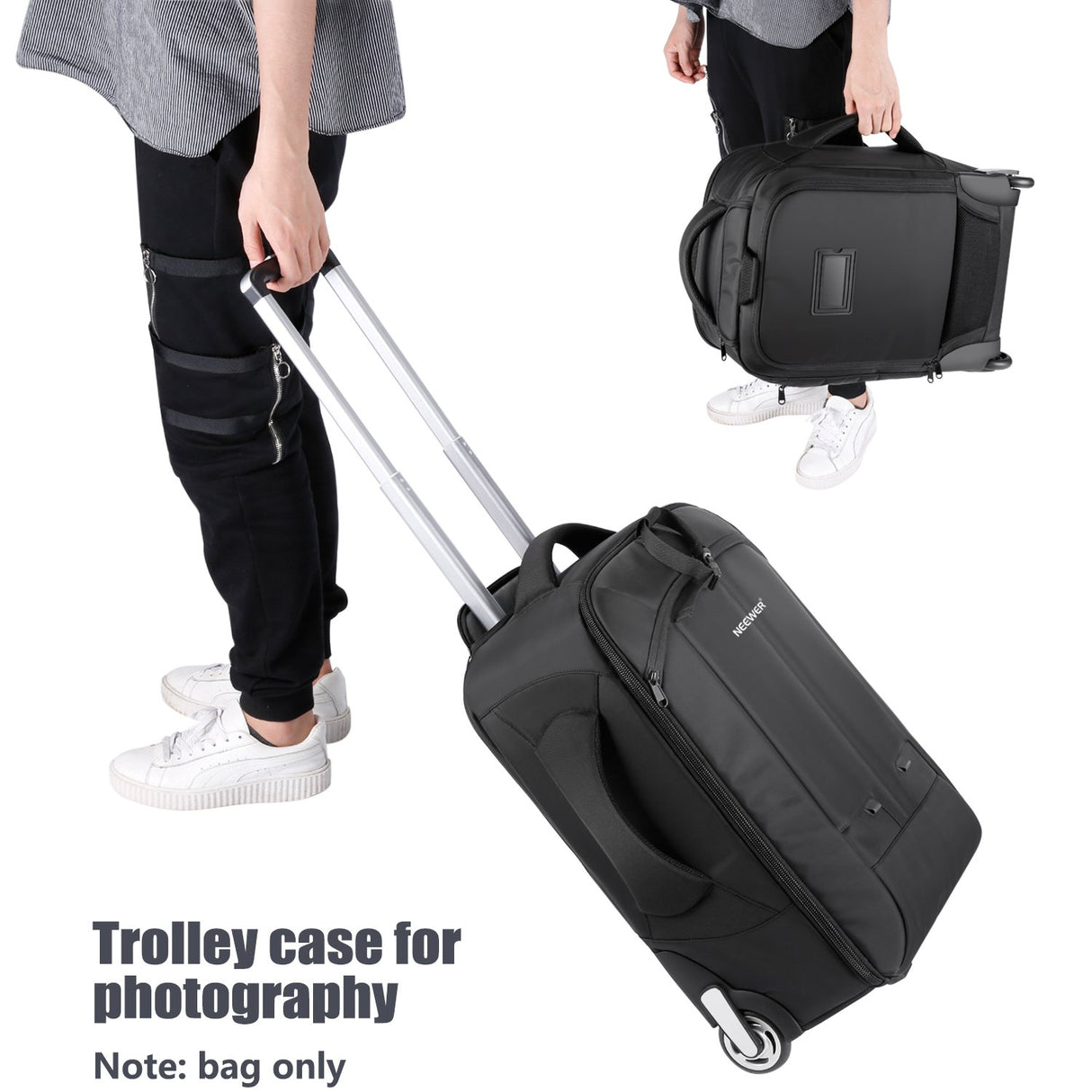 Neewer 2 en 1 Mochila corredera para cámara Estilo Maleta Convertible con Doble asa a Prueba de Golpes con Compartimentos Acolchados extraíbles para cámaras SLR/DSLR Trípodes Lentes (Negro/Rojo)