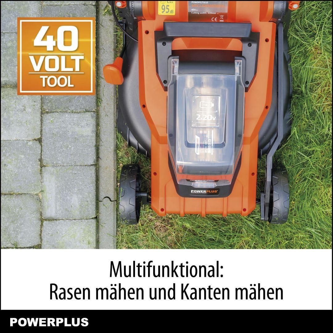 POWDPG75610-40V Power - Cortacésped con batería de doble potencia (420 mm de diámetro, sin batería ni cargador, con soporte de césped y descarga trasera)