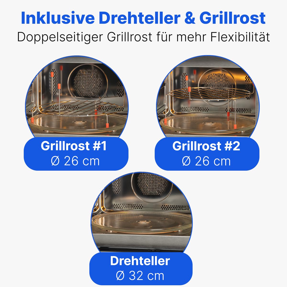 Microondas encastrable Bomann 3en1 con grill y convección,25 L de espacio de cocción, 10 programas automáticos,incl. rejilla grill y plato giratorio (Ø 32 cm),900 vatios,acero inoxidable,MWG 2216 H EB