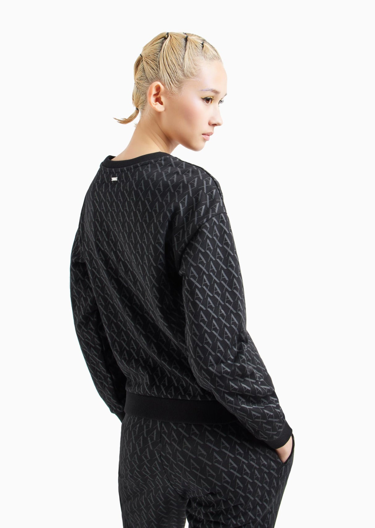 Armani Exchange Cotton French Terry Sweatshrt with All Over AX Logo Sudadera, Negro, XL para Mujer