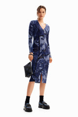 Desigual Vestido de Manga Larga para Mujer, Azul, S