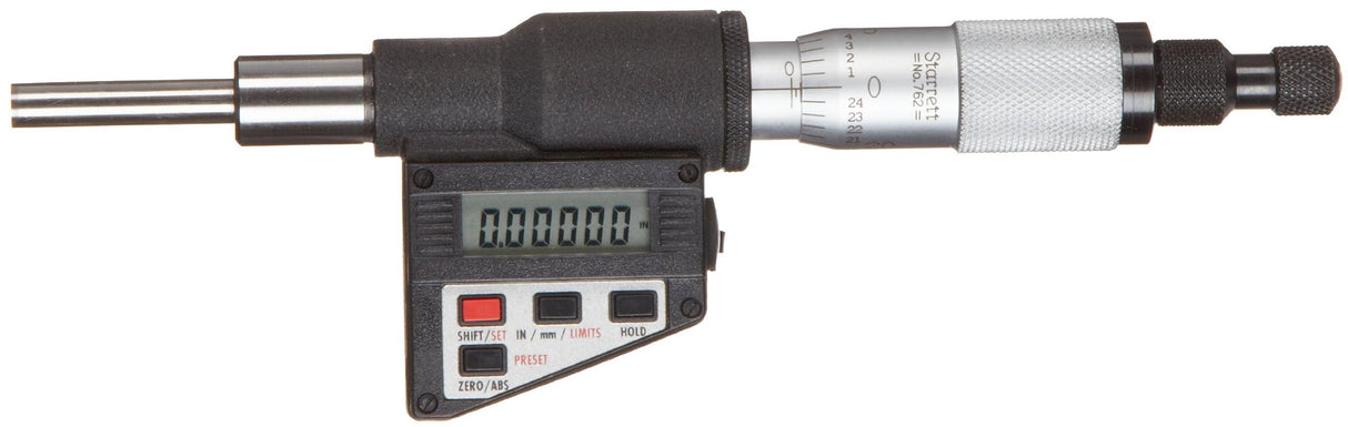 Starrett 762XFL - Cabezal de micrómetro digital, eje no giratorio, rango de 0-1 pulgada, graduación de 0.01 pulgadas, precisión de +/-0.000 pulgadas, dedal de fricción, tuerca de bloqueo, cara de