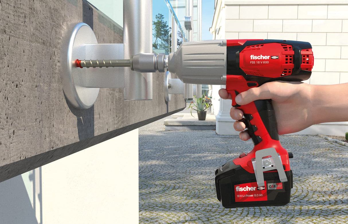 fischer - Batería recargable Fischer FSS-B - Batería (18 V, 4 Ah) con energía de iones de litio e indicador de capacidad integrada para verificar el estado de carga